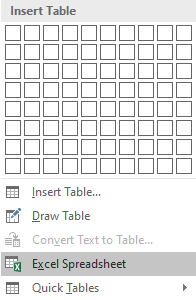 Word Insert Tab Insert Excel Spreadsheet Table