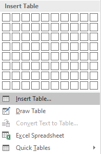 Word Insert Tab Insert Table