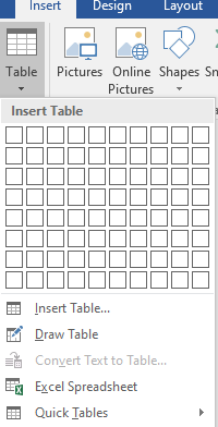 Word Insert Tab Tables