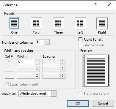 Word Layout Tab Page Setup Columns Windows